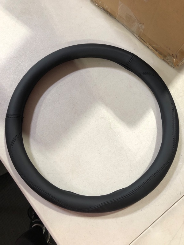Photo 1 of Amazon Basics Microfiber Leather Car Steering Wheel Cover, Black15-Inch 