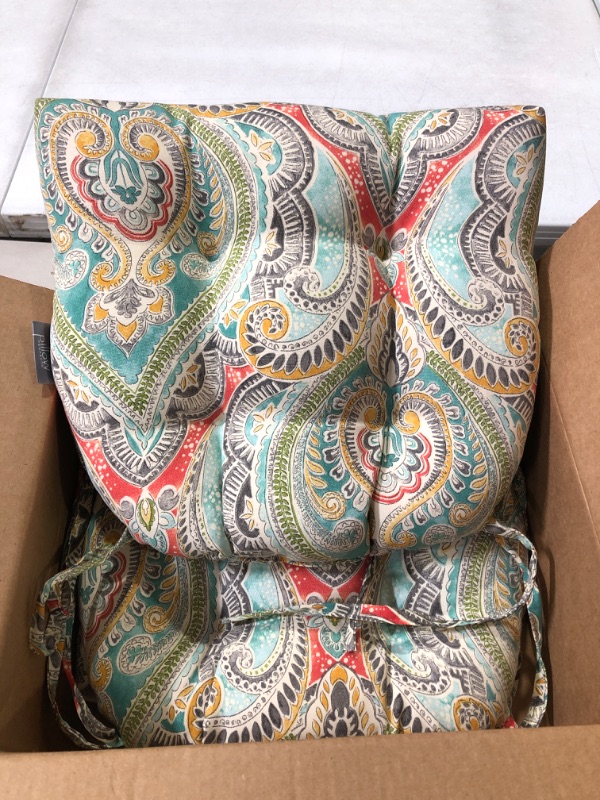 Photo 2 of 
Pillow Perfect Paisley Outdoor Wicker Patio Seat Cushion Reversible, 