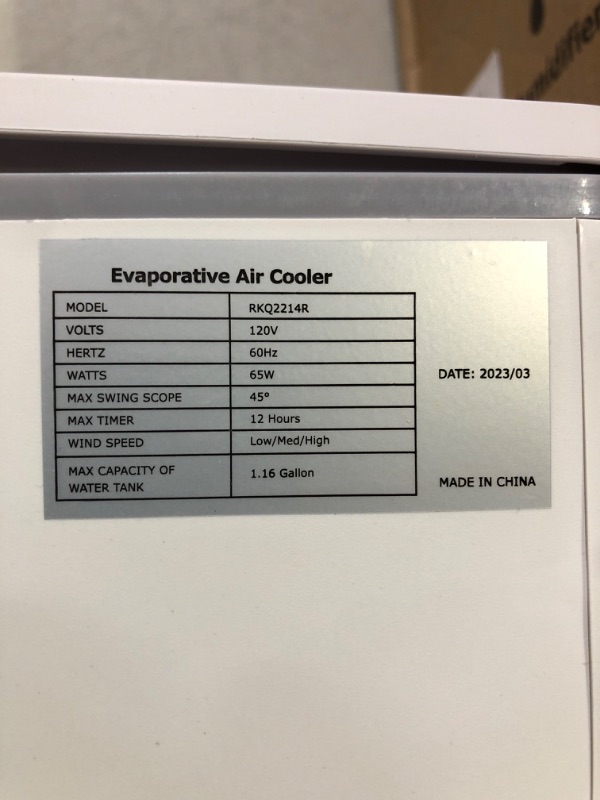 Photo 7 of (PARTS ONLY/DAMAGED) Portable Air Conditioner Evaporative Air Cooler, Adjustable Normal & Cool Mode