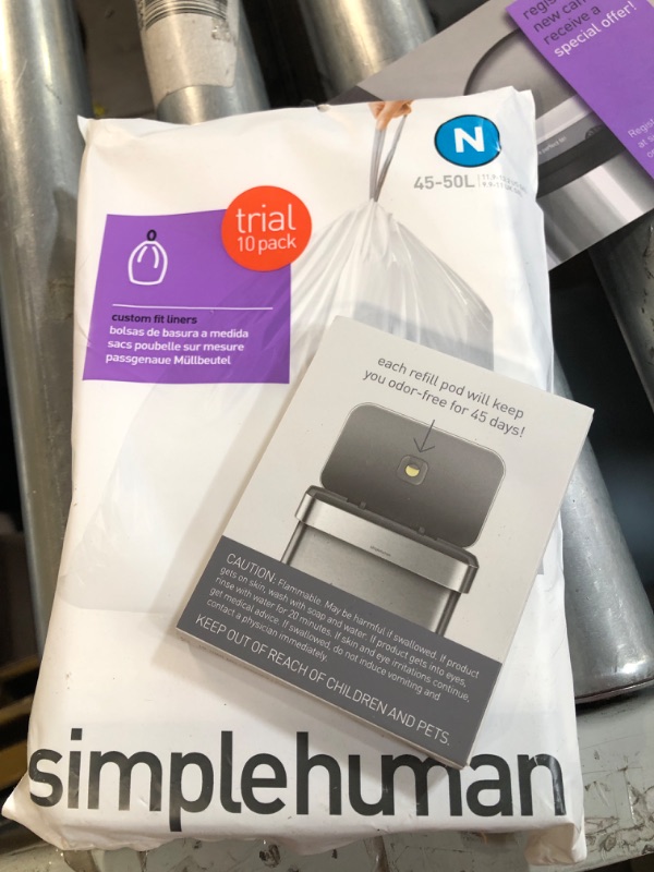 Photo 2 of simplehuman 45 Liter / 12 Gallon Slim Hands-Free Kitchen Step Trash Can & Code A Custom Fit Drawstring Trash Bags in Dispenser Packs, 4.5 Liter / 1.2 Gallon, White – 90 Liners