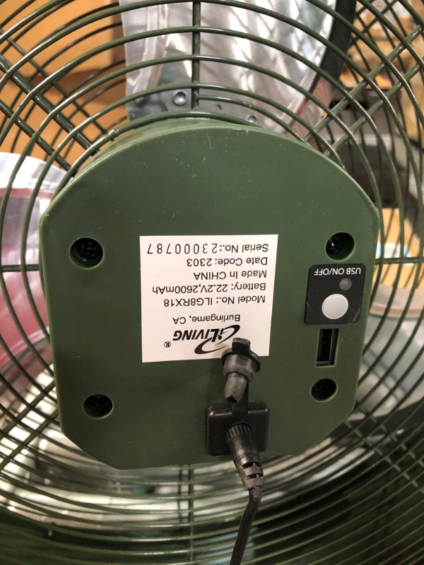 Photo 3 of * wont hold a charge * sold for parts or repair *
iLiving 12" Rechargeable Battery Operated Camping Floor Fan, High Velocity Portable Outdoor Fan with Metal Blade,