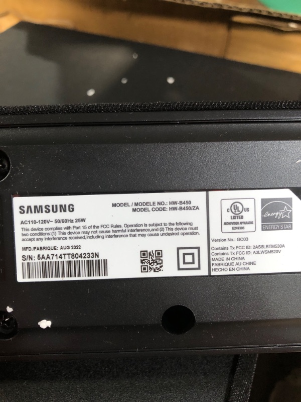 Photo 5 of SAMSUNG HW-B450 2.1ch Soundbar w/Dolby Audio, Subwoofer Included, Bass Boosted, Wireless Bluetooth TV Connection, Adaptive Sound Lite, Game Mode (Newest Model) HW-B450 Soundbar