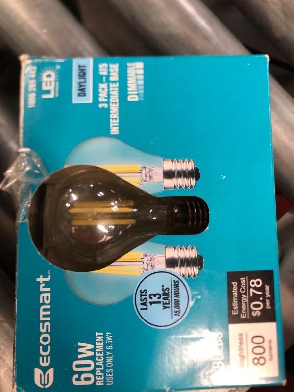 Photo 2 of * 2 of the bulbs are different than described on the box *
EcoSmart 60-Watt Equivalent A15 lightbulb, bundle kit with sliding door guides.