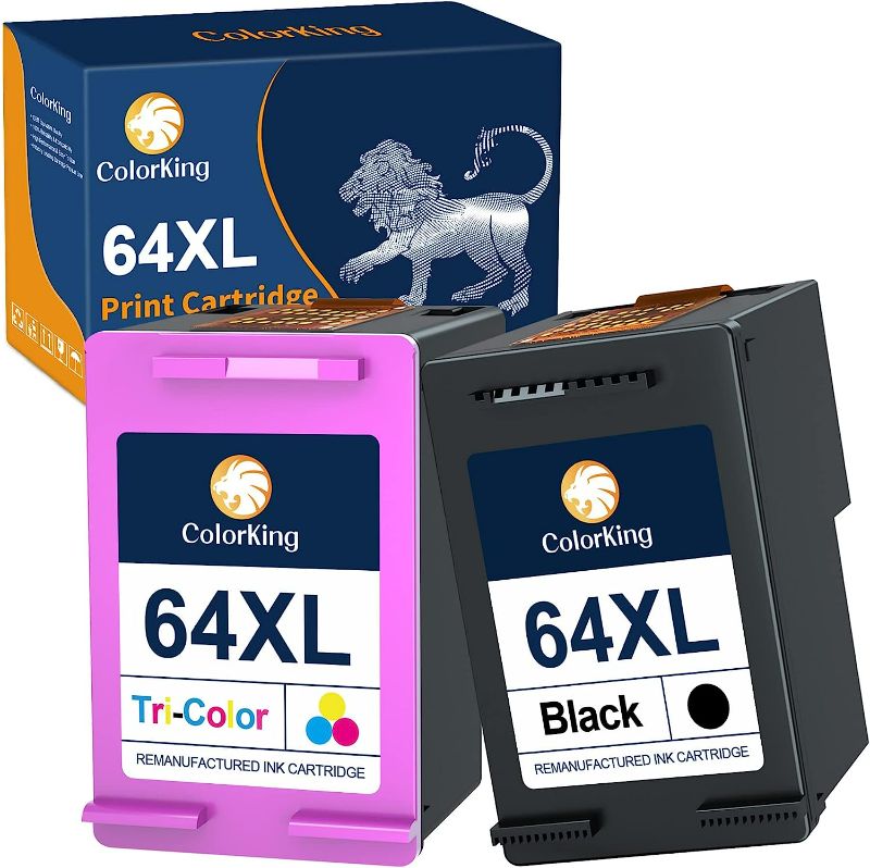 Photo 1 of (SEE NOTES) ColorKing Remanufactured Ink Cartridge Replacement for HP 64XL 64 XL Ink Cartridge for HP Envy Photo 7855 7858 7155 6255 7164 7864 7158 7160 6252 5542 Printer Ink Cartridges ( 1 Black, 1 Tri-Color )