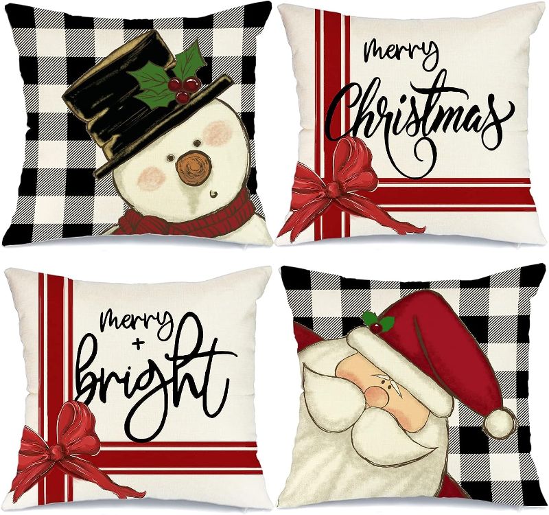 Photo 1 of **STOCK PHOTO FOR REFERENCE ONLY** 
Christmas Pillow Covers 18x18 Set of 4 for Christmas Decorations Polka Dots Christmas Tree Truck Believe Christmas Pillows Hello Winter Holiday Throw Pillows Christmas Farmhouse Decor for Couch