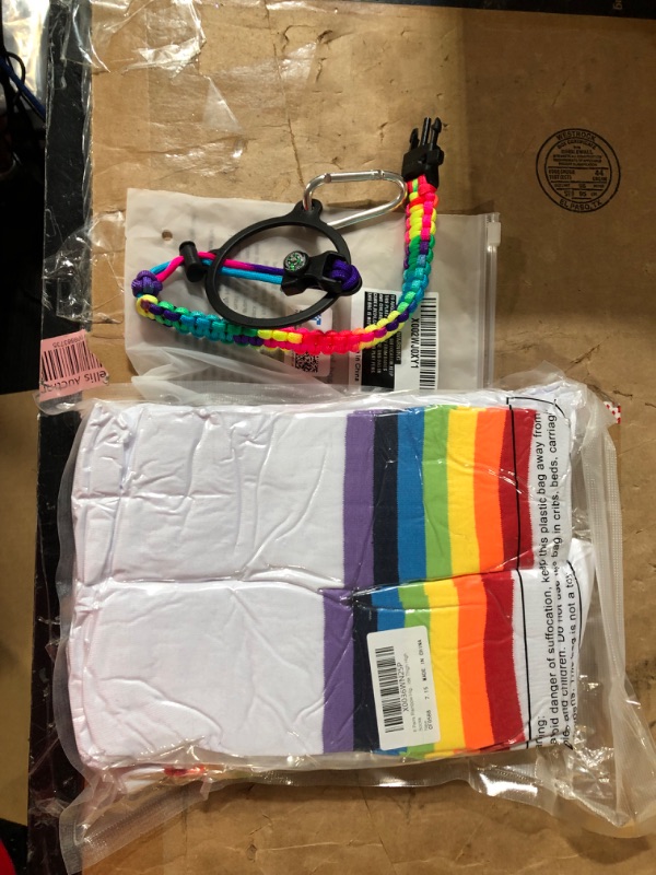 Photo 3 of *TWO ITEMS*Tipsy Elves Rainbow Knee High Sock 6 PACK, ONE Hike And Joy Paracord Handle RAINBOW