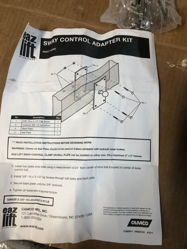 Photo 5 of USED/ SEE NOTES******Camco EAZ-Lift Sway Control Adapter | Features a Heavy-Duty Powder-Coated Steel Construction, a Bolt Design, and Fits 2-Inch by 3-Inch A-Frame Trailers (48385) Sway Control Adapter Parts/Accessories