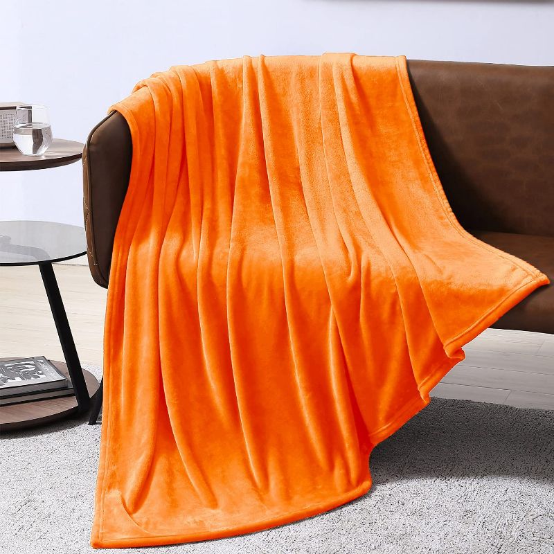 Photo 1 of EXQ Home Fleece Blanket Orange Throw Blanket for Couch or Bed - Microfiber Fuzzy Flannel Blanket for Adults or Kids