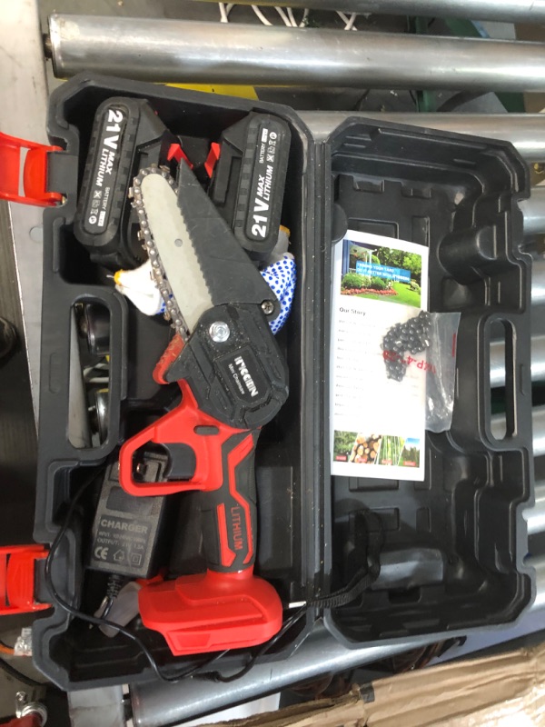 Photo 2 of Mini Chainsaw 4-Inch with 2 Battery, Cordless Saw with 2 Chains Security Lock, Hand Held Small Rechargeable Chainsaw