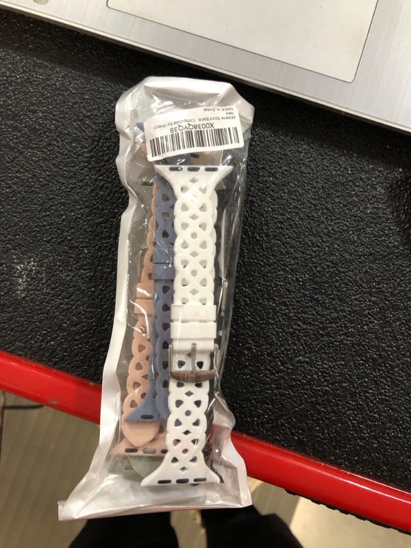 Photo 1 of 5 Pack Lace Silicone Bands Compatible with Apple Watch Band 38,40-42,44-45,49 mm, Black/White/Pink Sand/Rock Grey/Lavender grey