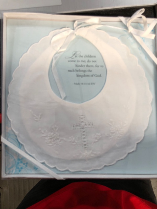 Photo 2 of Lillian Rose Christening Baptism Keepsake Bib, White, 8.5 x 9"