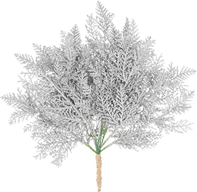 Photo 1 of 100 Pcs Christmas Floral Picks 10.2 Inch Artificial Pine Needles Glitter Silver Leaves Fake Floral Twig Picks for Christmas Flower Greenery Arrangements Tree Wreaths Christmas Decor(Silver, 100 Pcs)