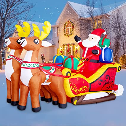Photo 1 of [USED] GOOSH 10  FT Length Christmas Inflatable Santa & Sleigh