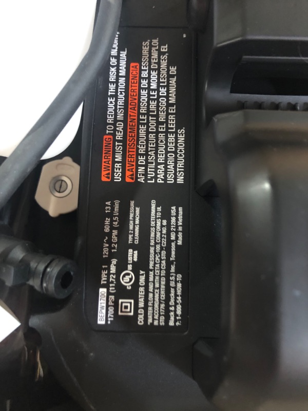 Photo 4 of [USED] BLACK+DECKER Electric Pressure Washer