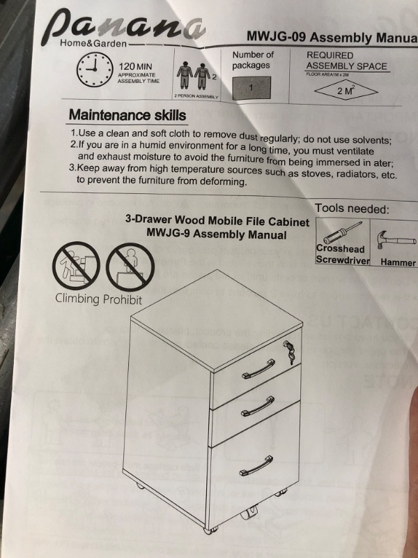 Photo 4 of *APPEARS NEW* Panana 3 Drawer Wood Mobile File Cabinet, Small File Cabinet (White)