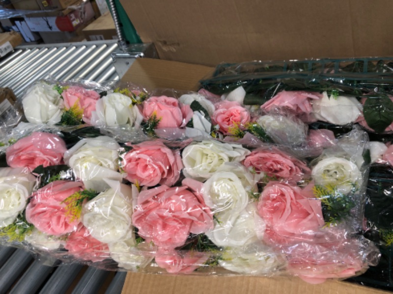 Photo 3 of *GENTLY USED* BLOSMON Flower Centerpiece Silk Rose Floral Arrangement, 10 Pcs. Table Runner Decorations, Room Reception Decor, White & Pink 