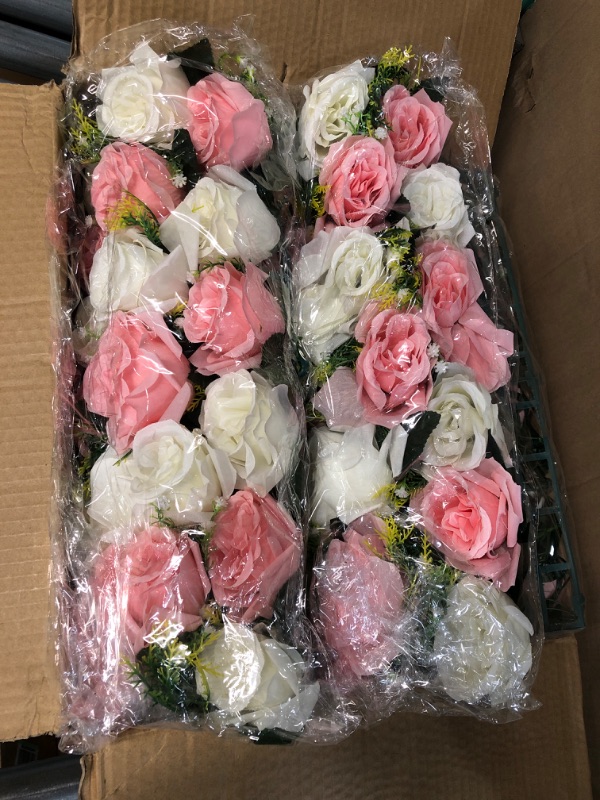 Photo 4 of *GENTLY USED* BLOSMON Flower Centerpiece Silk Rose Floral Arrangement, 10 Pcs. Table Runner Decorations, Room Reception Decor, White & Pink 