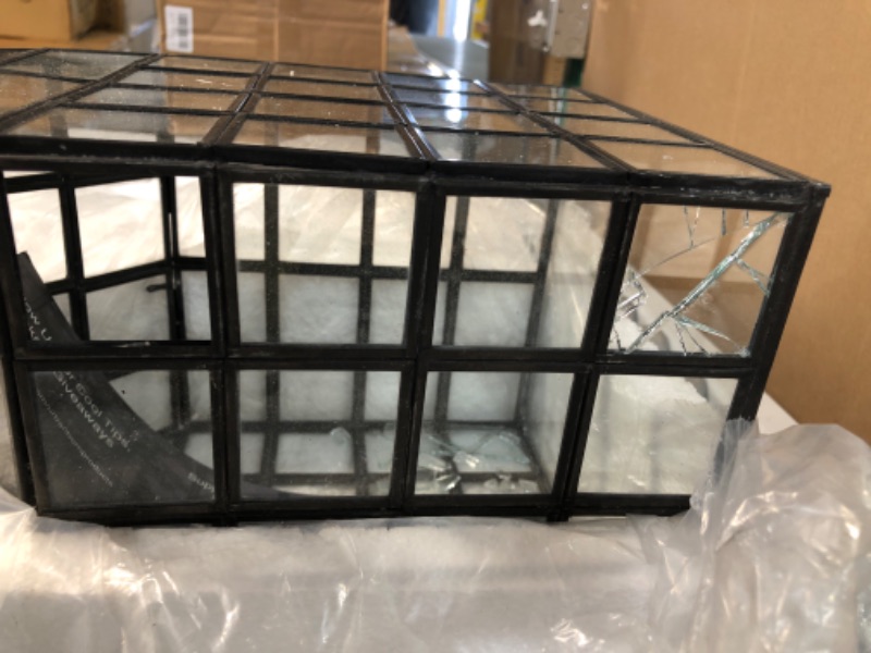 Photo 3 of *DAMAGED* Urban Born Grid Greenhouse Large Glass Terrarium — 12" x 8" x 8" (Black Steel) ( 2x2 glass panels broken x3)