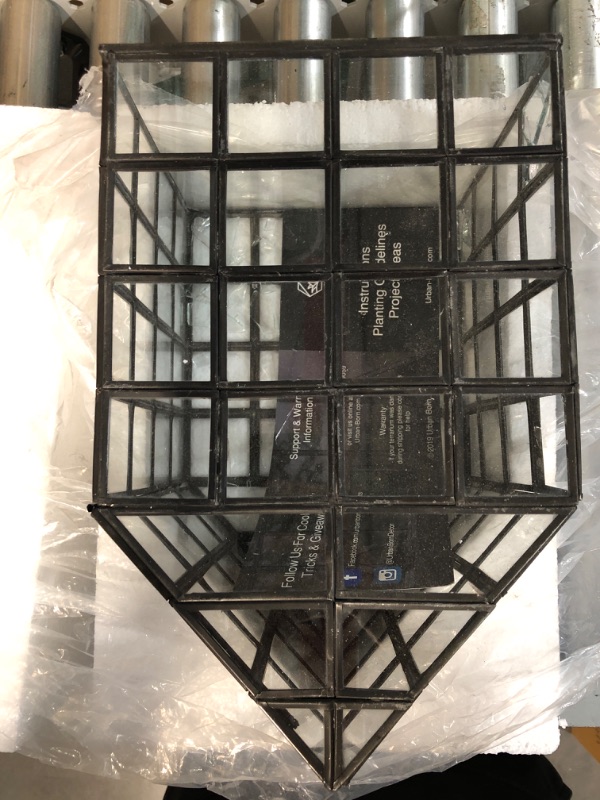 Photo 4 of *DAMAGED* Urban Born Grid Greenhouse Large Glass Terrarium — 12" x 8" x 8" (Black Steel) ( 2x2 glass panels broken x3)