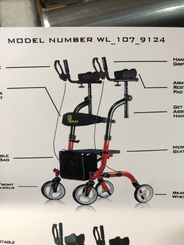 Photo 3 of *GENTLY USED* Rollator Walker, Stand up Tall Rolling Mobility aid with Armrest, Padded Seat, Backrest and Shopping Bag -WINLOVE -Blue