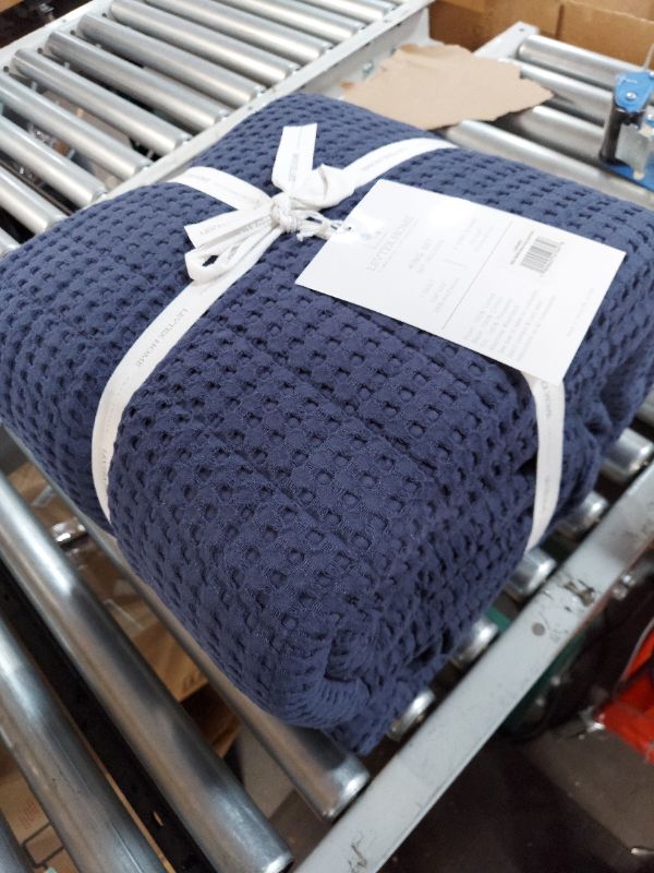 Photo 2 of **no box**Levtex Home - Mills Waffle - King/Cal King Quilt Set - Navy Cotton Waffle - Quilt Size (106 x 92in.), Sham Size (36 x 20in.) Navy King Quilt