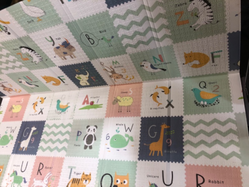 Photo 3 of Baby Play Mat, 79 x 71 x 0.4 Inch Folding Baby Crawling Mat, Waterproof Reversible Playmat(Animal Party)