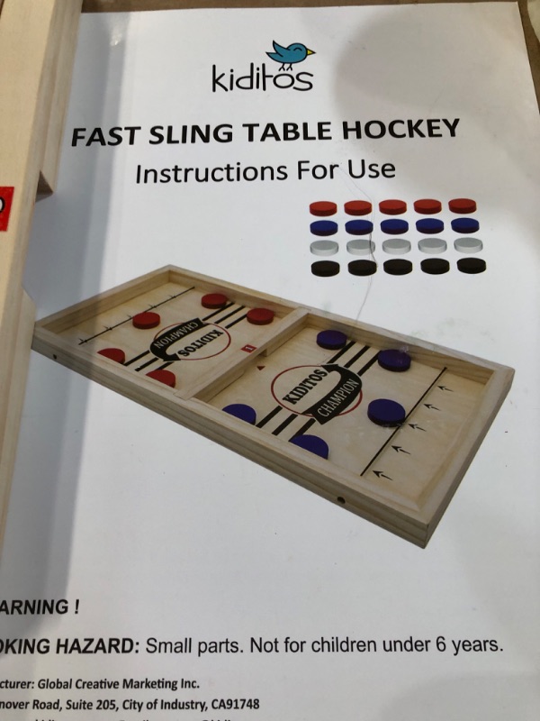 Photo 4 of Kiditos 22.4" Fast Sling Puck Game Wooden Hockey Game, 3 Levels Challenge 2-4 Players 