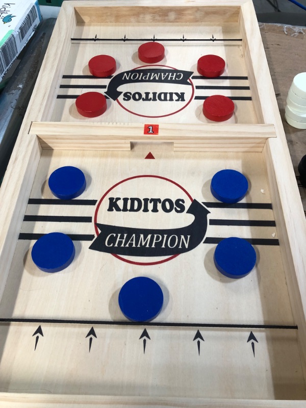 Photo 2 of Kiditos 22.4" Fast Sling Puck Game Wooden Hockey Game, 3 Levels Challenge 2-4 Players 