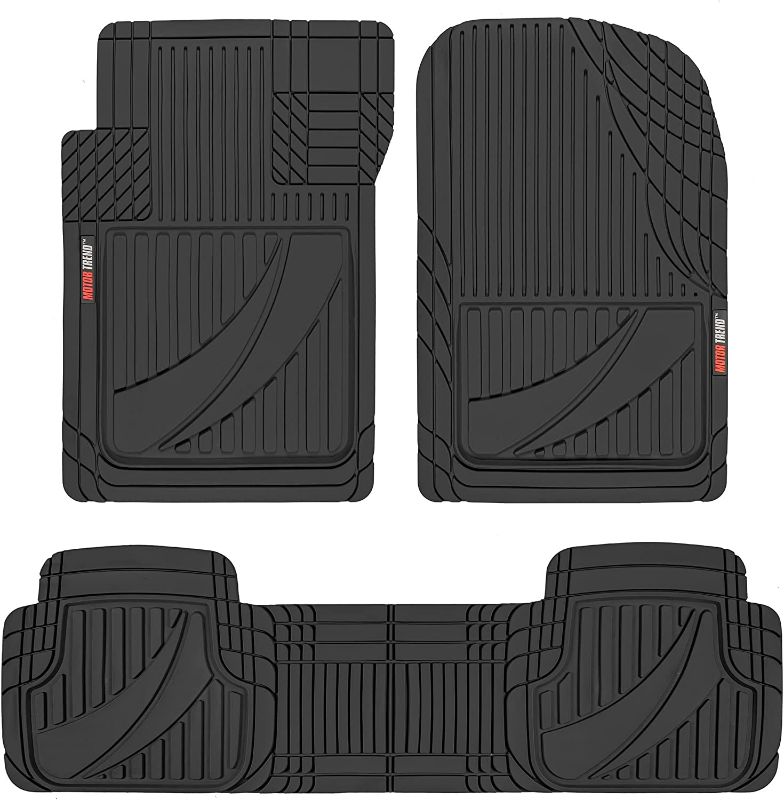 Photo 1 of ***USED/INCOMPLETE*** Motor Trend FlexTough Advanced Black Rubber Car Floor Mats – 3 Piece Trim to Fit Floor Mats for Cars Truck SUV, All Weather Automotive Liners with Traction Grips and Multiple Trim Lines

