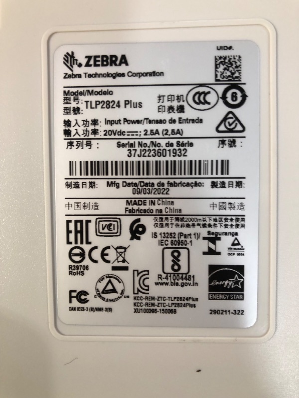 Photo 3 of ZEBRA TLP2824 Plus Thermal Transfer Desktop Monochrome Printer Print Width of 2 in Serial and USB Port Connectivity 282P-101110-000