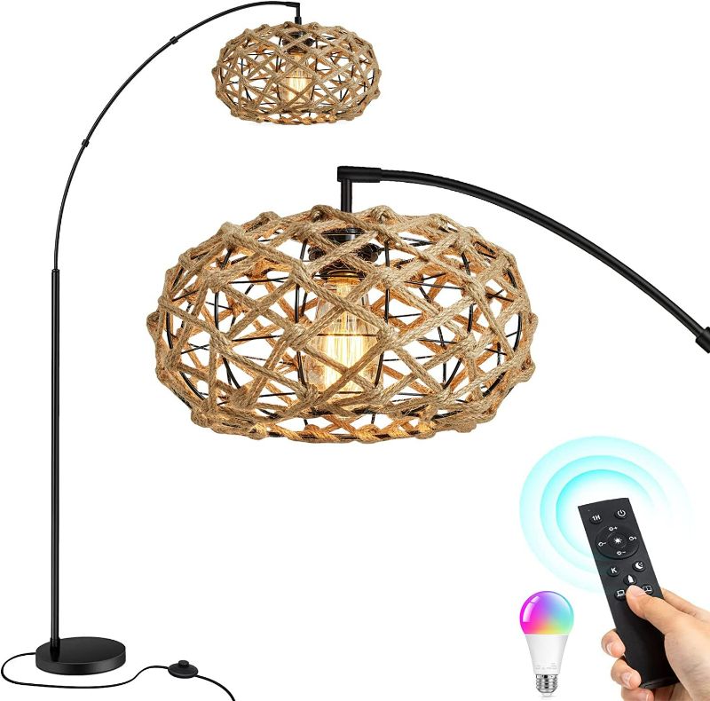 Photo 1 of ***USED*** QIYIZM ARC Floor Lamp Rattan for Living Room Bedroom with Remote RGB Color Colorful Dimmable Standing Lamp 