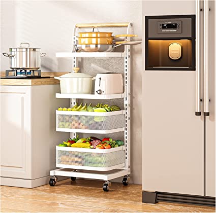 Photo 1 of ***DAMAGED*** 4 Tier Rolling Utility Cart, Multifunctional Detachable Utility Storage Cart for Kitchen, Rolling Metal Organization Cart with Handle & Lockable Wheels, White
