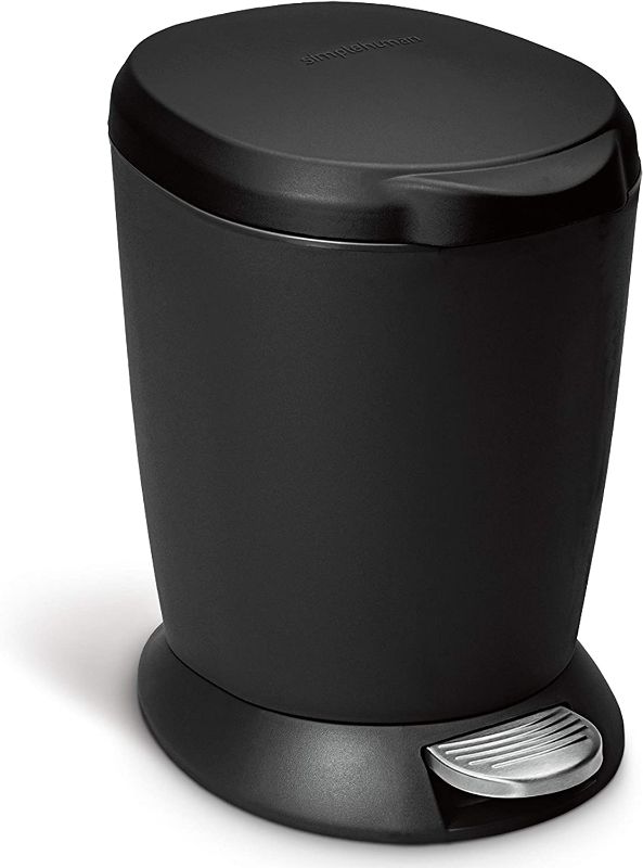 Photo 1 of ***DAMAGED*** simplehuman 6 Liter / 1.6 Gallon Compact Plastic Round Bathroom Step Trash Can, Black
