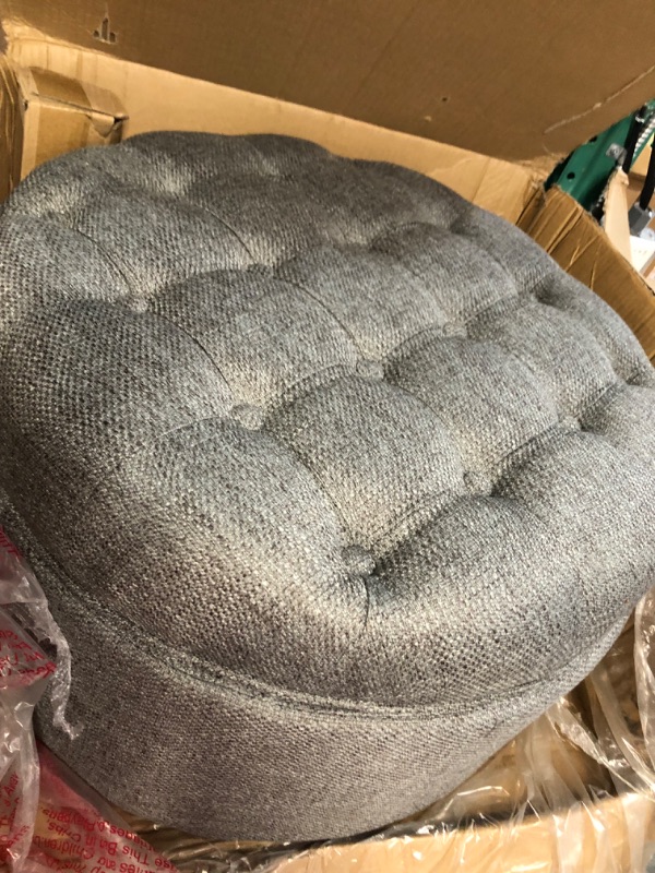 Photo 1 of *MAJOR DAMAGE SEE PHOTO*Homepop Large Button Tufted Woven Round Storage Ottoman Dark Gray