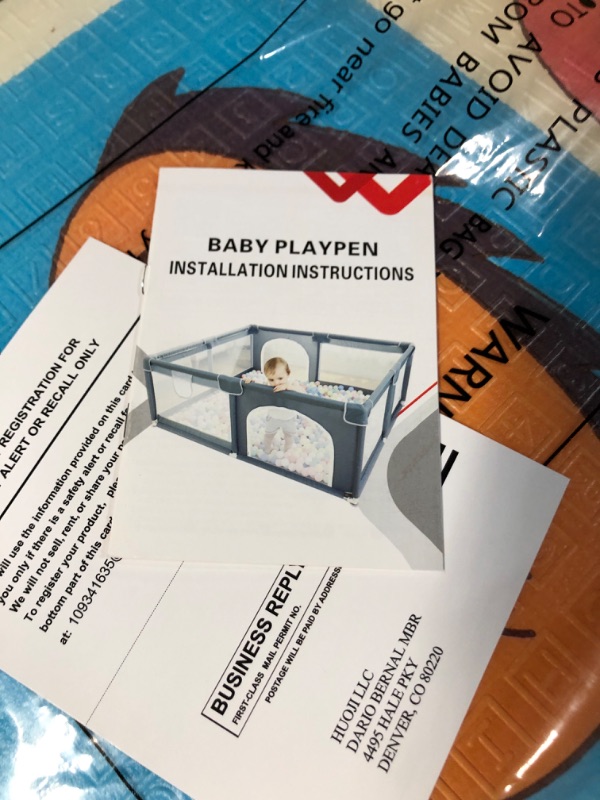 Photo 1 of Baby Playpen with Mat, 79”×71” Extra Large Playpen for Babies and Toddlers, Play Yard for Baby with Ocean Ball, grey