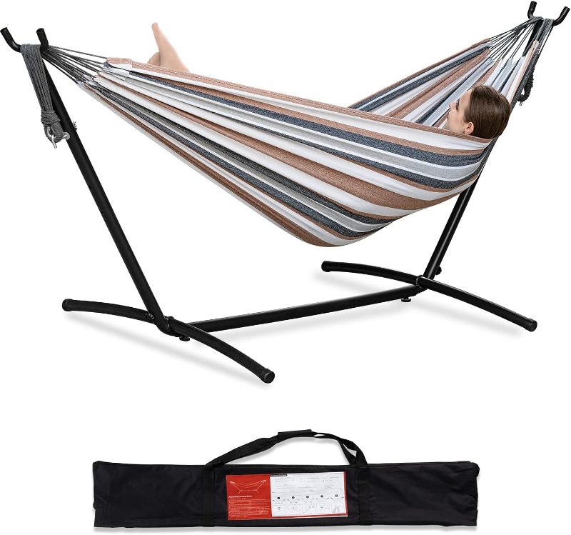 Photo 1 of 
PNAEUT Double Hammock with Space Saving Steel Stand Included 2 Person Heavy Duty Outside Garden Yard Outdoor 450lb Capacity