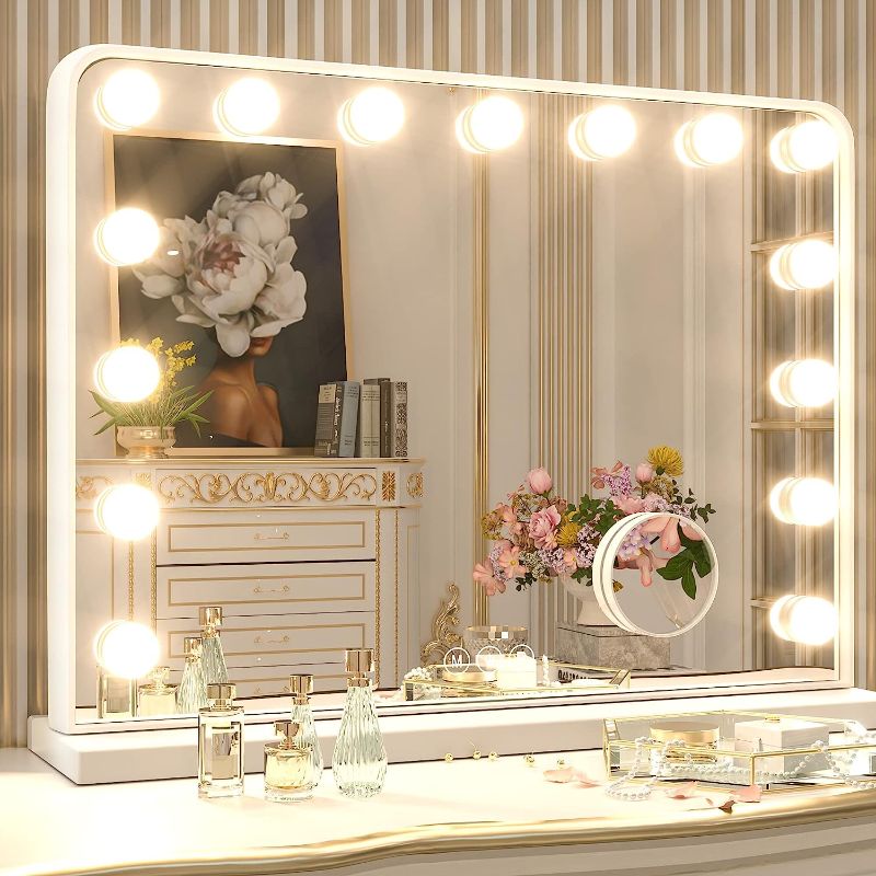 Photo 1 of 
Keonjinn Hollywood Vanity Mirror with Lights, 15 Replaceable Bulbs Large Makeup Mirror with 2 Replacement Bulbs