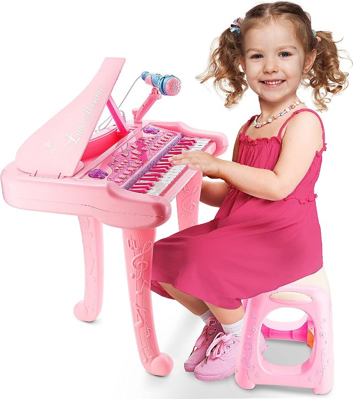 Photo 3 of 
Musical Keyboard Piano Toy for Toddlers, 37 Keys Educational Music Piano with Microphone and Sitting Stool,