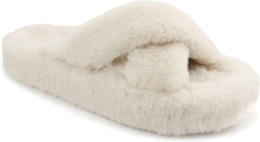 Photo 1 of JABASIC Women Cross Band Slippers Orthopedic Slides with Arch Support Faux Fur slides House Slipper Indoor Outdoor-sz 8