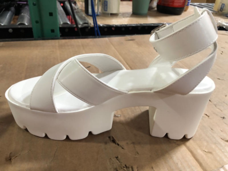 Photo 2 of READYSALTED Casual Summer Patent Cross Band Chunky Platform Sandals Wedges for Women with Buckle Open Toe Ankle Strap (JULIETTE6) 9 White