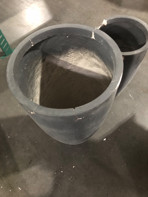 Photo 2 of 31.4" and 23.6"H Charcoal Finish Concrete Tall Planters (Set of 2), Large Outdoor Indoor w/Drainage Hole & Rubber Plug