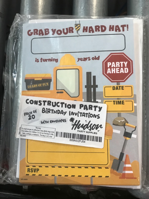 Photo 2 of Construction Birthday Party Invites with Envelopes - (Pack of 20)