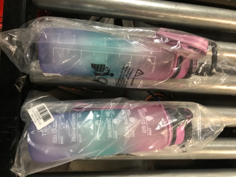 Photo 2 of (2 Pack) PASER Motivational Water Bottle 32 oz with Straw & Time Marker (with Bottle Brush and Straw Brush) Pink/Purple Gradient