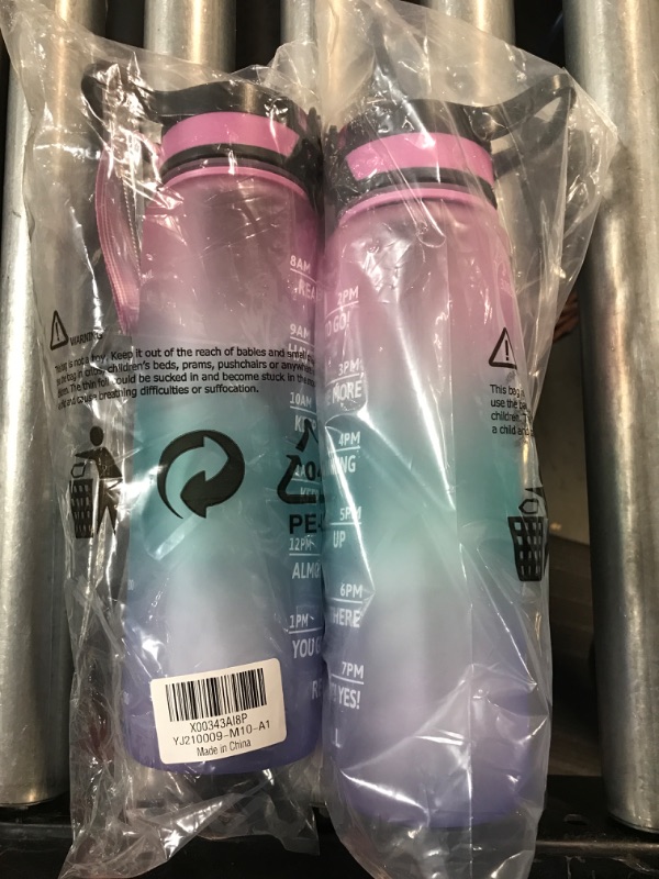 Photo 3 of (2 Pack) PASER Motivational Water Bottle 32 oz with Straw & Time Marker (with Bottle Brush and Straw Brush) Pink/Purple Gradient