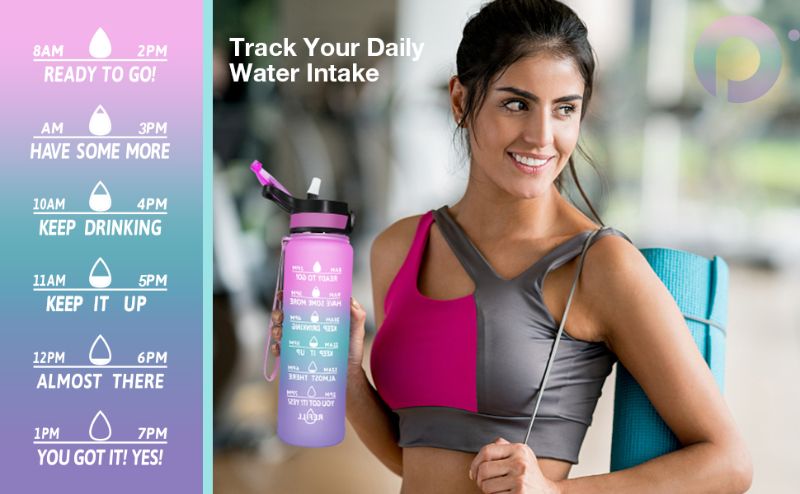 Photo 1 of (3 Pack) PASER Motivational Water Bottle 32 oz with Straw & Time Marker (with Bottle Brush and Straw Brush)