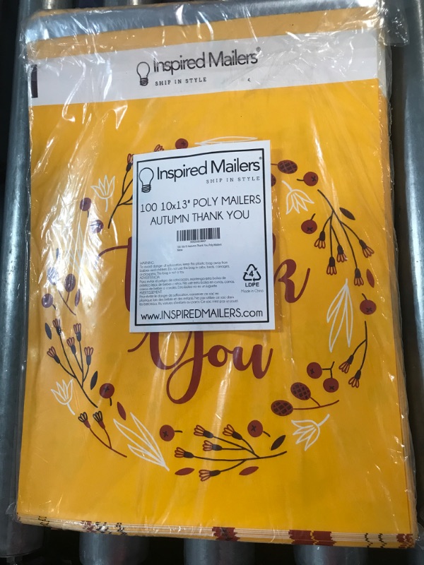 Photo 3 of Inspired Mailers - Poly Mailers 10x13 - 100 Pack - Autumn Thank You Yellow