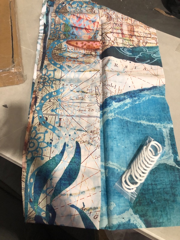 Photo 1 of **SEE NOTES**
Houseown Fabric Shower Curtain, Boho Moroccan Blue Grey Geometric Plaid with 12 Hooks Bathroom Decor 72x72In 