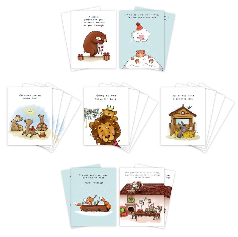 Photo 1 of ALY LOU Religious Christmas cards boxed assortment, Catholic Holiday greeting cards set with envelopes and seals (Cute / Religious Mixed Boxed Christmas Cards ( 20 cards, 7 designs ))