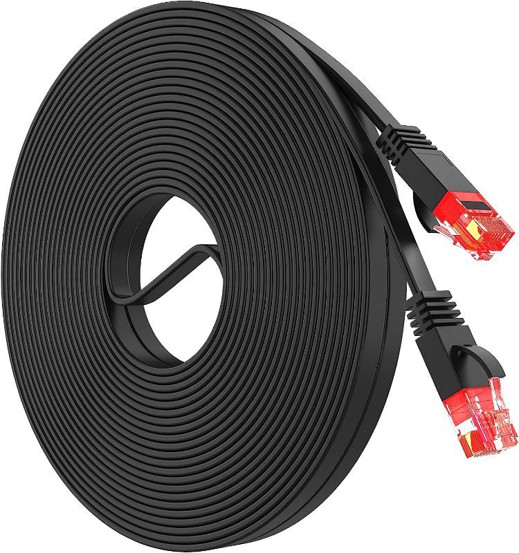 Photo 1 of AoforzTech Black 100 FT Ethernet Cable,Cat 6 High Speed Flat Network Solid Patch Cord,Long Computer Internet LAN Cable Rj45 Connectors,Cable Clips - 100 Feet