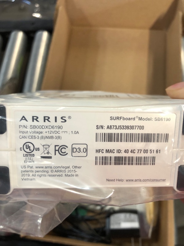 Photo 2 of ARRIS Surfboard SB6190 32x8 DOCSIS 3.0 Cable Modem with 1.4 Gbps Download and 262 Upload Speeds, White 